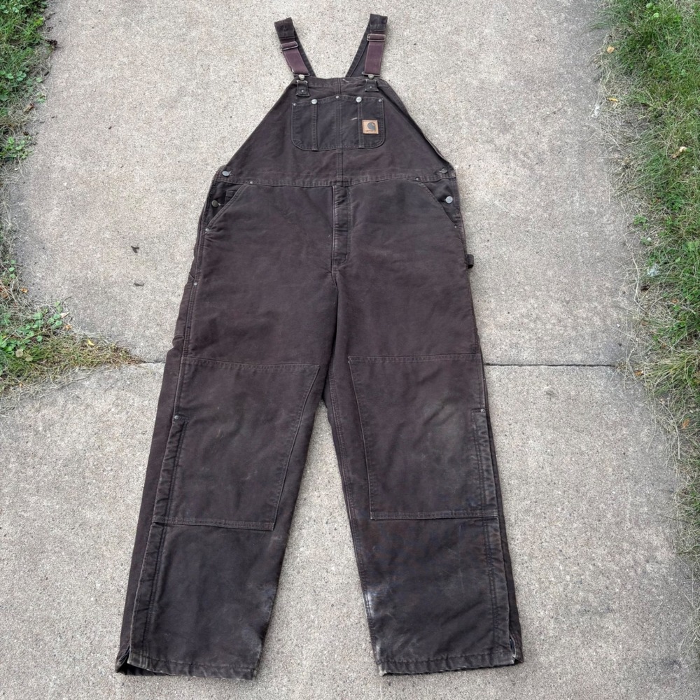 Carhartt R03 Dark Brown Duck Bib Overalls Double Knee Work Pants Mens